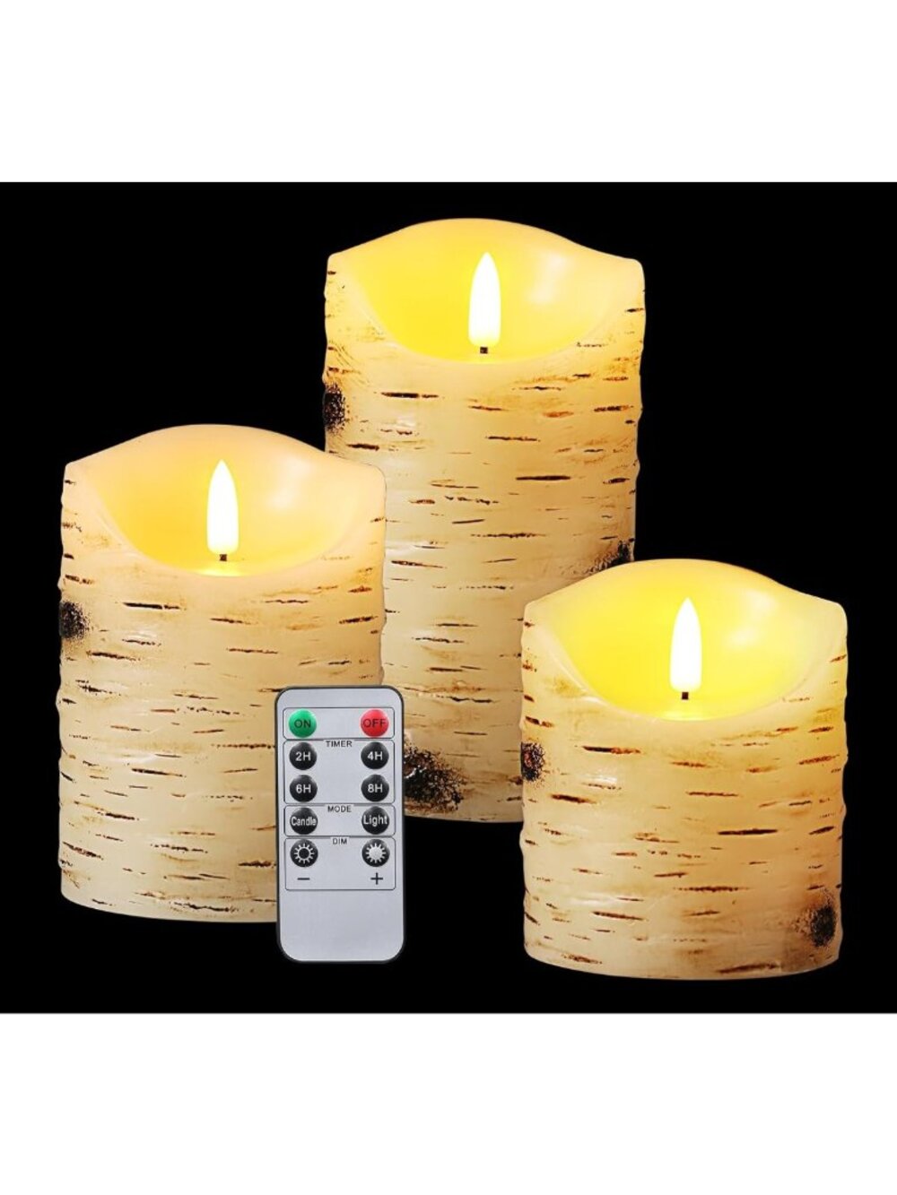 Set of 3 Flameless LED Candles - Real Wax Pillar, Remote Control, Timer, Ivory